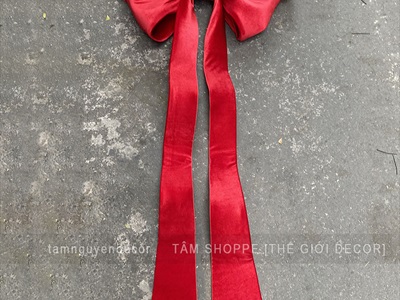 Nơ đỏ vải nhung xịn 4 cánh đuôi siêu dài cỡ lớn [Đứng form] PK-NO-13